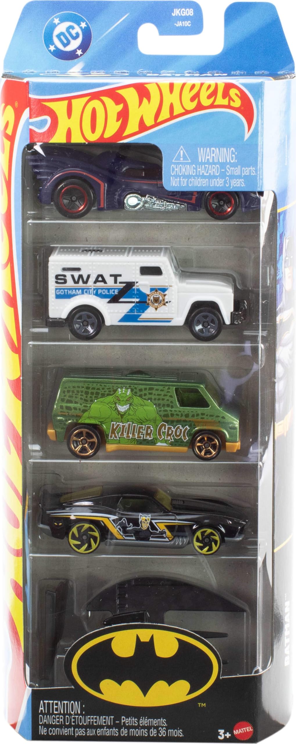 Hot Wheels Die Cast Free Wheel Batman Themed Toy Cars Set of 5 - Multicolor