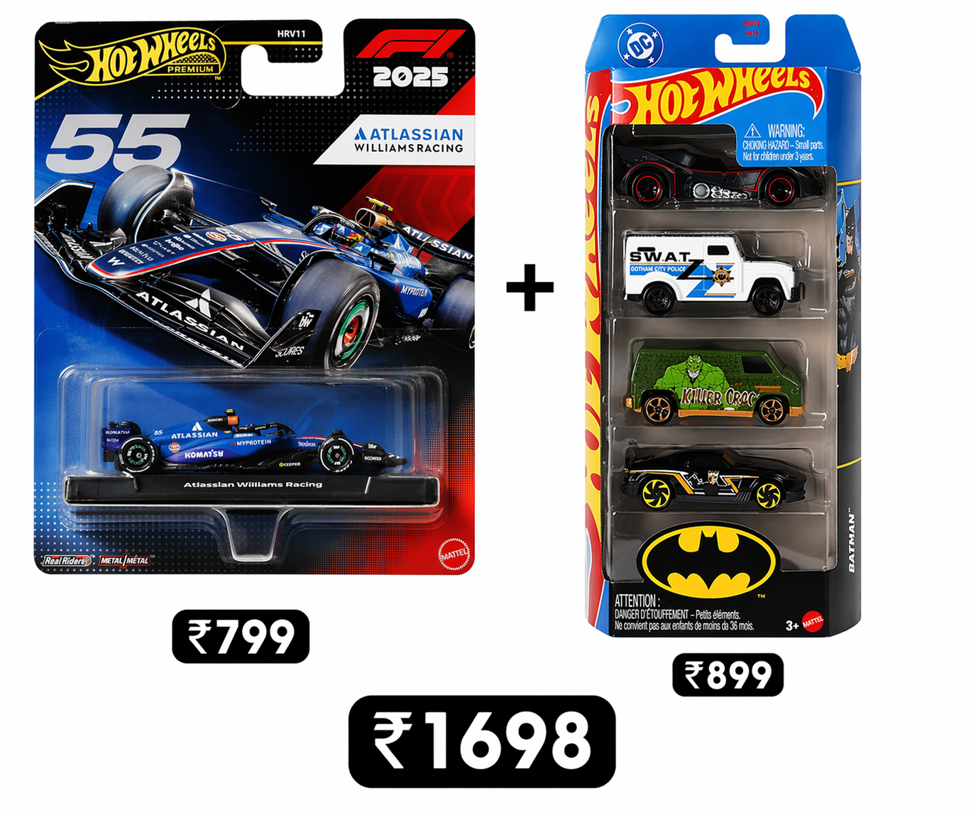 Hot Wheels F1 Premium Atlassian Williams Racing 2025 + 2025 Batman 5 Pack