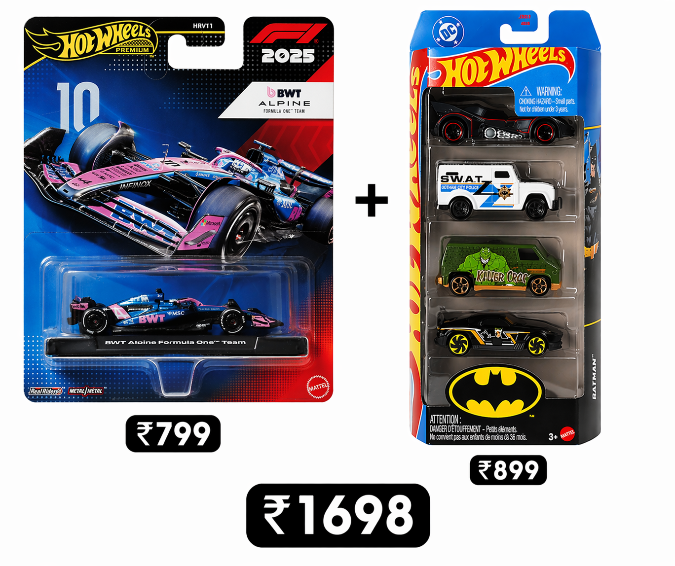 Hot Wheels Premium Formula 1 2025 1:64 BWT Alpine F1 Team + 5 Pack Batman 2025