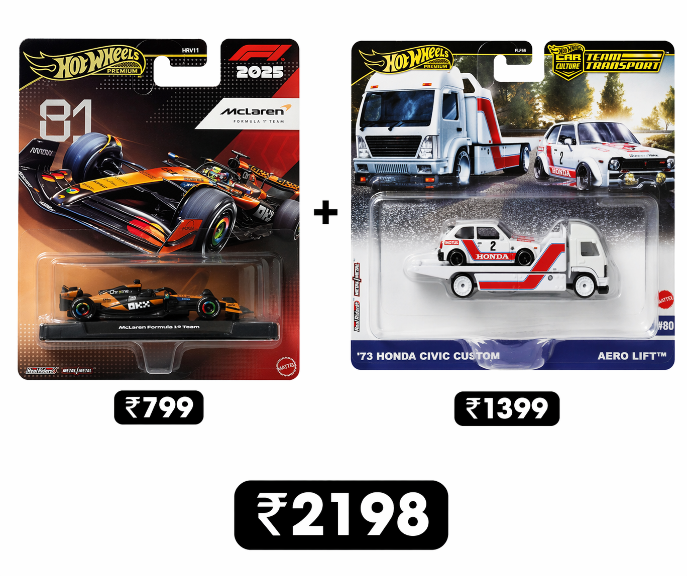 Hot Wheels F1 Team MCLAREN (81 OR 4) + Team Transport 73 Honda Civic Custom A