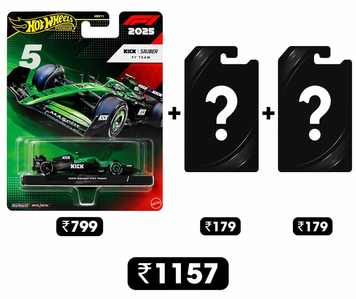 Hot Wheels Premium Formula 1 2025 1:64 Kick Sauber F1 (27 OR 5) + 2 Random Fantasy's