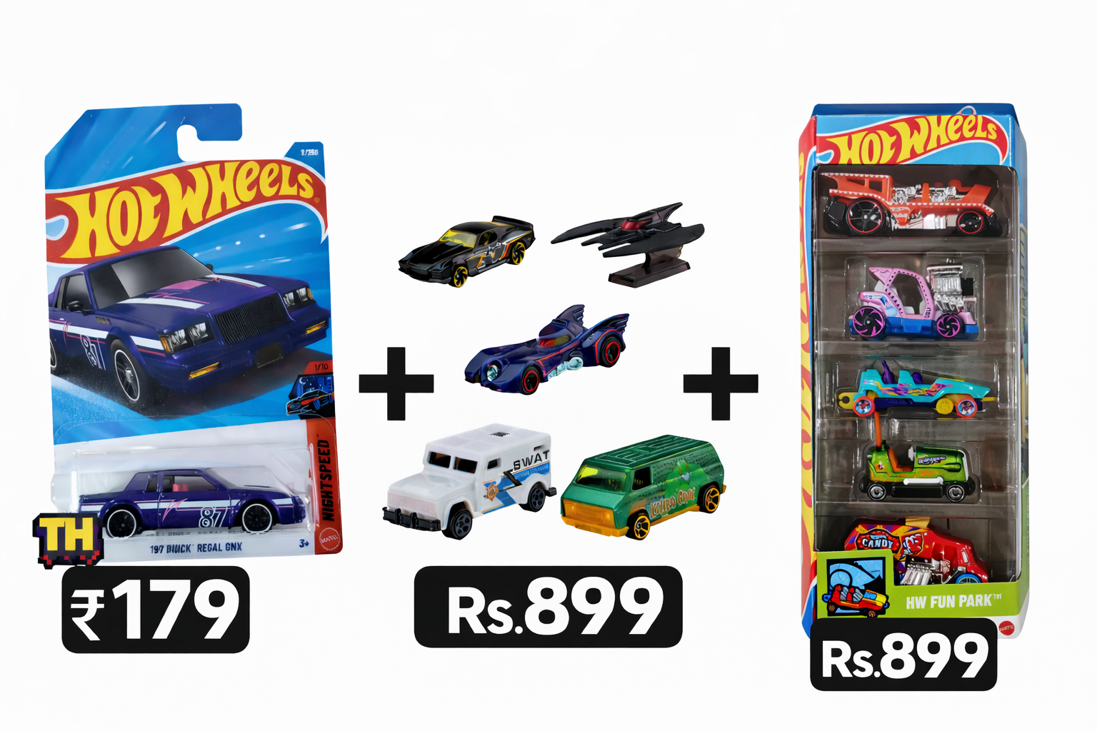 Hot Wheels '87 Buick Regal GNX (Treasure Hunt) + Batman 5 pack 2025 + HW Fun Park 5 Pack (Combo)